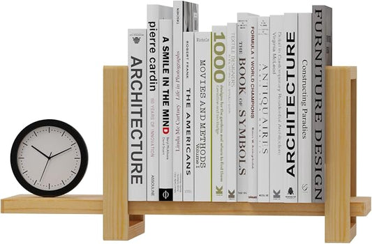100% Solid Wood Adjustable Desktop Bookshelf, Retro Tabletop Bookshelf, Desk Shelf Living Room, Home, Office, Perfect for Magazine, Books, Cookbooks, No Tools Required to Assemble (Yellow)
