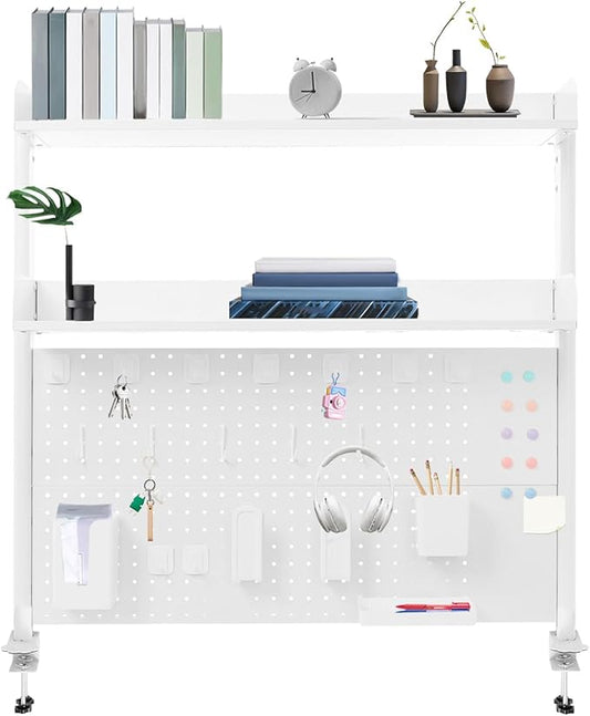 Clamp On Desk Organizer Shelf,Multipurpose Desk Shelf Clamp Bookcase Storage Rack Display Shelf,Countertop Clip-on Bookshelf for Study Rooms,Bedrooms (White)