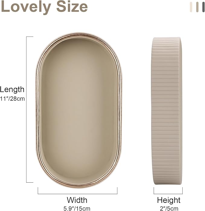 GORESE PU Leather Perfume Tray Nightstand Organizer, Small Oval Desk Tray Jewelry Trinket Trays Valet Organizer Key Bowl for Entryway Dresser Bathroom, Catchall Trays for Men Women, 11×5.9 in, Beige