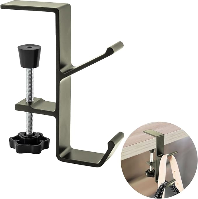 Desk Mount Bag Holder Hook Clamp-On Backpack Hanger Portable Desk Mount Headphones Holder Reduce Desk Clutter for Table Desk, Under Counter (Grey)