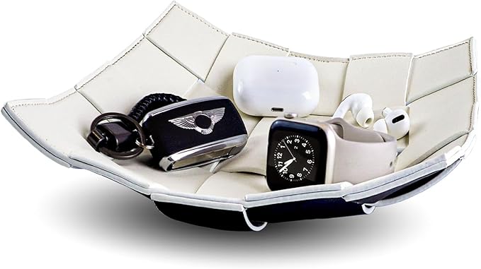 MSJGA Valet Tray for Men and Women PU Leather Key Holder Bowl for Entryway Table Bedside Nightstand Desk Catchall Organizer Tray for Wallet, Watch, Key, Phone Men's Gift - 9.8" L x 9.8" W x 2" H