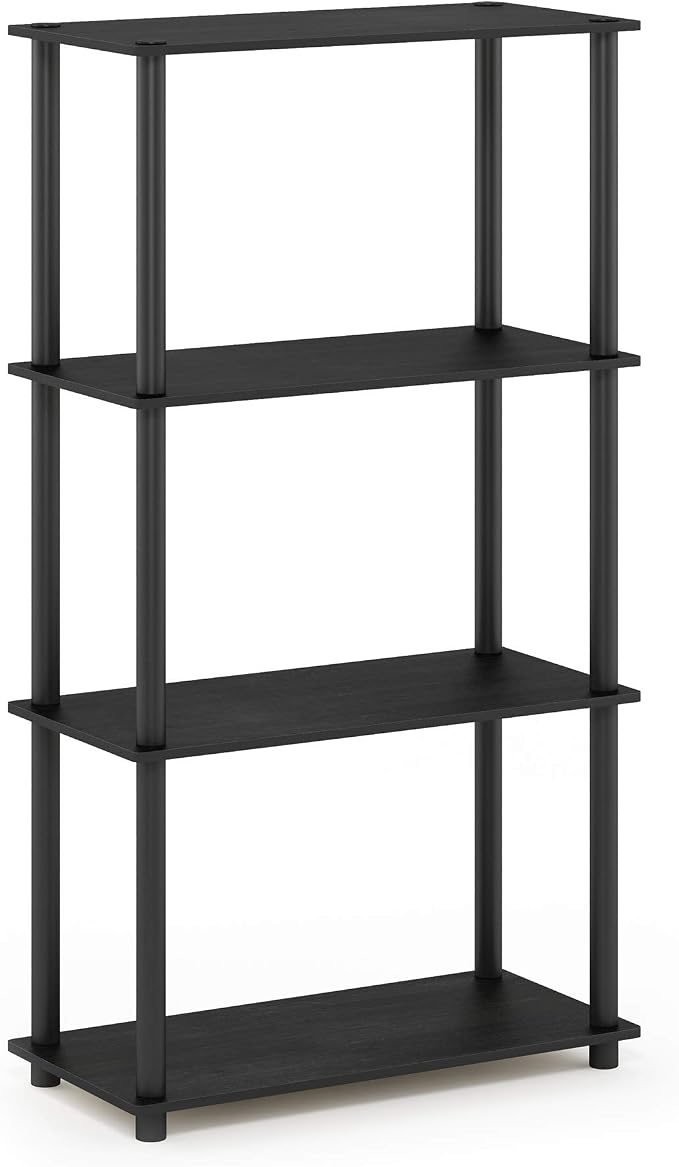 Furinno Turn-N-Tube 4-Tier Multipurpose Shelf Display Rack, Round Tubes, Americano/Black