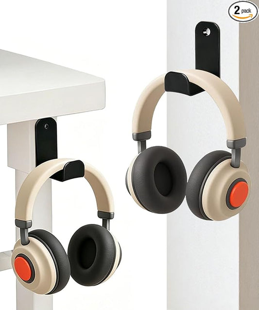 Headphone Stand, Adhesive Headphones Holder with Rubber Pad, Sticky Headset Hook for Desk or Wall, Headsets Hanger with Screws, Gaming Desk Accessories for All Headphone