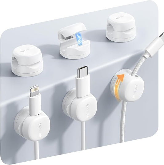 Lamicall 6 Pack Magnetic Cable Clips, 360° Rotating Cord Organizer Cable Management, No Residue Adhesive Phone Charger Cord Holder for Desk Nightstand Wall Car, Office Home Dorm Room Accessories