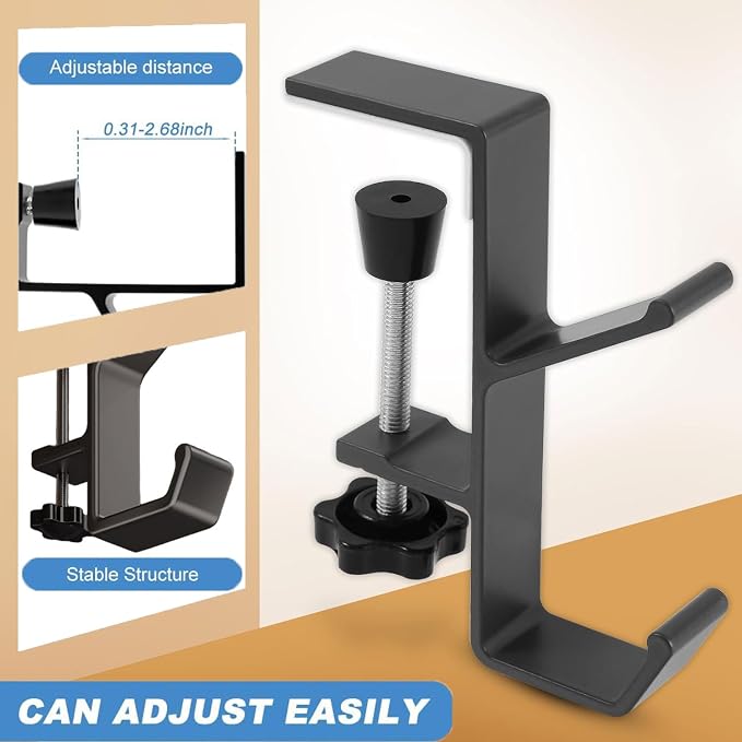 Headphone Stand - Aluminum Alloy Headphone Holder, Under Headset Stand for Desk Fit for PC Gaming Headset Hanger Hook Suitable for Office, Computer, Student Class Desk, Handmade Creator Table (Sliver)