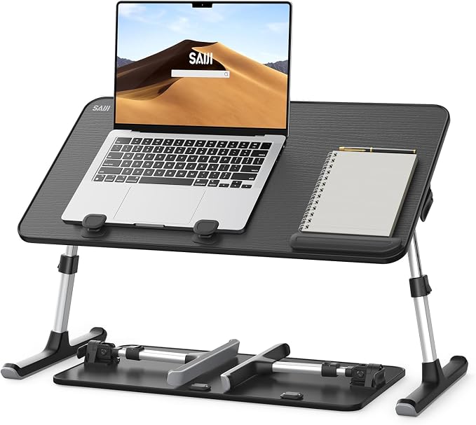 SAIJI Height & Angle Adjustable Laptop Stand for Bed, Lap Desk Bed Tray Table, Light Weight Foldable Portable Laptop Table for Couch Sofa Chair Floor Desk for Adults, Kids (52*30cm Black)