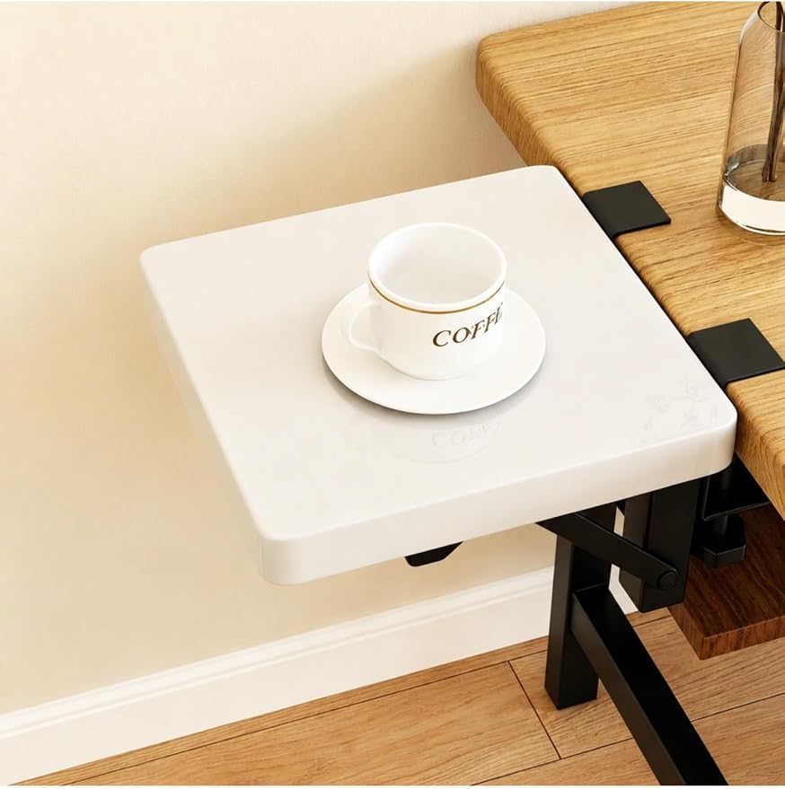 Clamp-On Desktop Extension Board, Space-Saving Side Table for Laptop/Monitor/Keyboard, Black and Milk, 50x25cm, Ideal for Home Office and Small Spaces