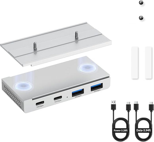 EJAY 10Gbps Magnetic USB-C Hub, 4-Port USB 3.2 Gen2 Desktop Hub with 47" Extra Long Cable, Aluminum USB C Splitter, Under Desk Mount Multi Port USB Hub for MacBook, PC, Surface, SSD, Silver