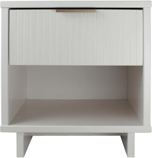 Manhattan Comfort Granville Modern Nightstand 1.0 with 1 Full Extension Drawer, Sled Legs, and Gold Accent Metal Handle, Bedside End Table for Bedroom or Living Room in White