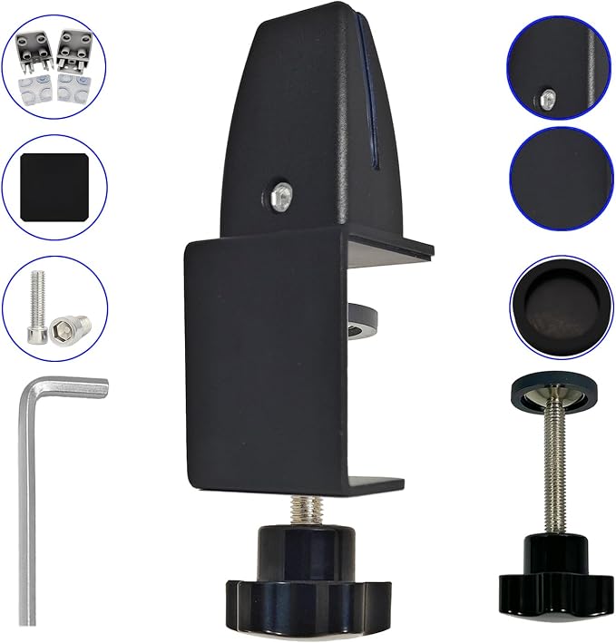 Sneeze Guard Support Clips for 1/8" to 0.51" Thick Panel, Adjustable Desk Divider Clips, Aluminum Desk Partition Clamp, Acrylic Plexiglass Partition Clips Black, Desk Privacy Panel Clamps 6 Pack