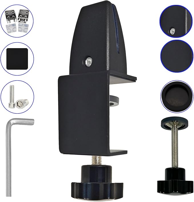 Desk Divider Clamp For 1/8" To 0.51" Panel, Adjustable Desk Partition Clamp For 0.32" To 2.04" Desktop, Standing Desk Accessories For Desk Privacy Folders, Black Sneeze Guard Holder 2-pack