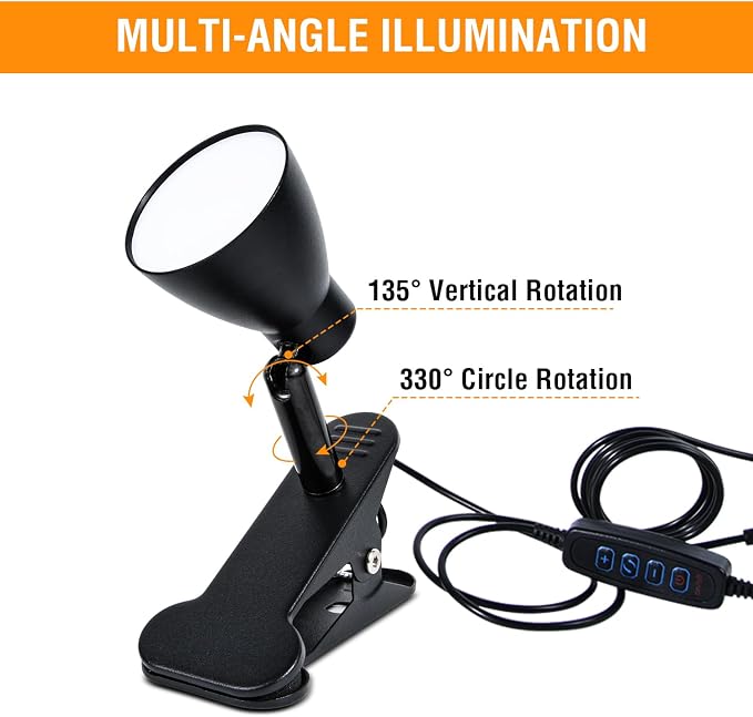 CRI90+ Clip Reading Light, Small Clamp on Bed Lamp for Bedside/Headboard/Desk/Bunk/Table/Shelf, 3 Color Temperature Options, 10 Dimmable Brightness Levels for Reading (6W/Adapter Included)