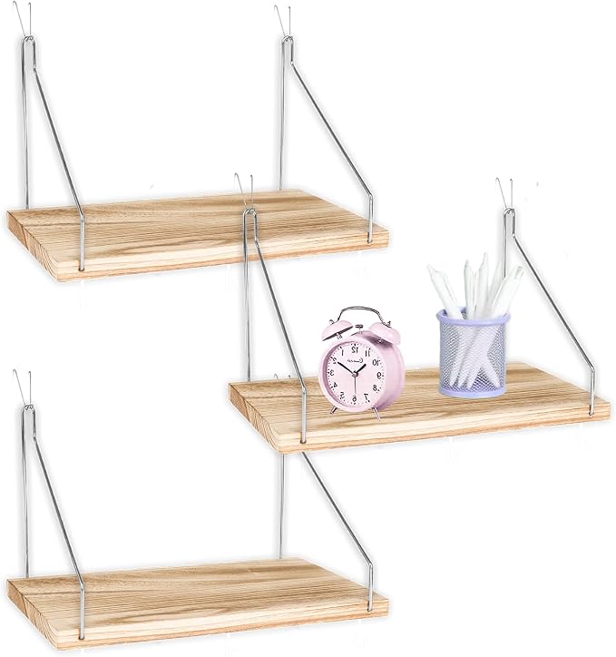 3-Pack Cubicle Shelf For Fabric Walls With Hooks：12x6.0in Wooden Cubicle Shelf Hanging Silver Bracket Use For Office Cubicle Accessories Office Stylish Ations Cubicle Decorations For Women Desk
