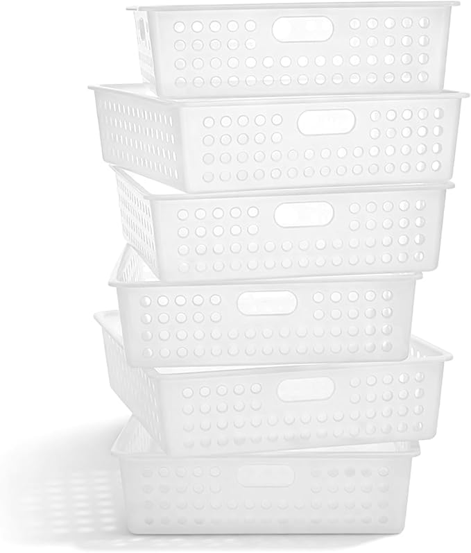 Geetery 6 Pack Classroom Storage Baskets with Handle 14''x10'' Paper Tray Holds A4 Turn in Trays Plastic Paper Baskets Desk Organizer Bin for Classroom, Library, Office, Home (Clear)