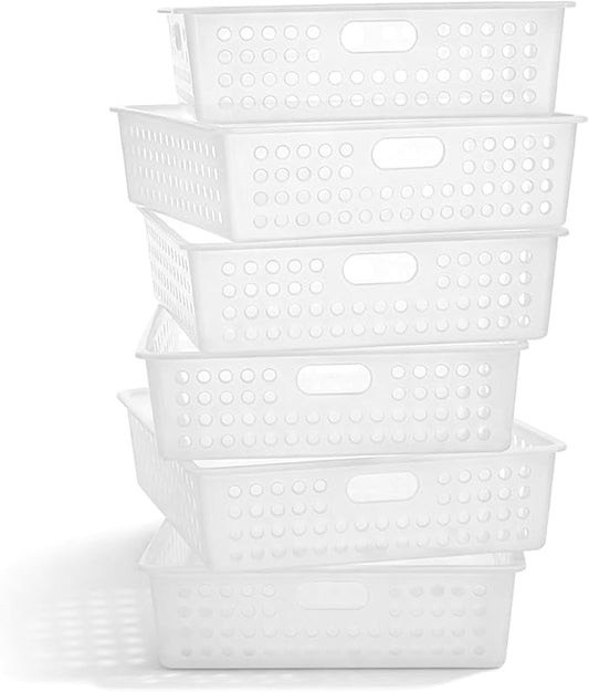 Geetery 6 Pack Classroom Storage Baskets with Handle 14''x10'' Paper Tray Holds A4 Turn in Trays Plastic Paper Baskets Desk Organizer Bin for Classroom, Library, Office, Home (Clear)