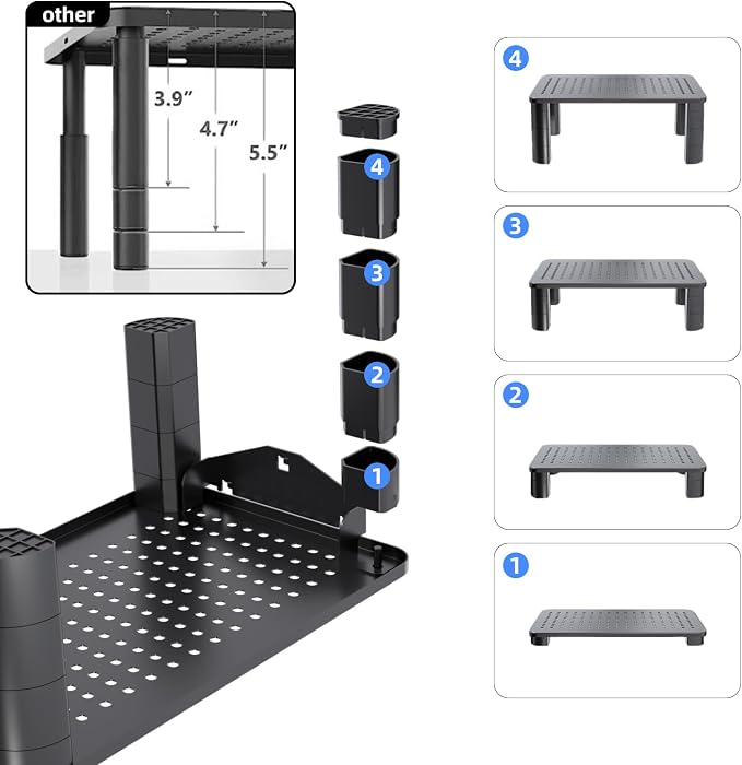 Pholiten 2 Pack Monitor Stand Riser, 3 Height Adjustable Monitor Stand for Computer, Laptop, Printer, Notebook, iMac, Premium Metal Monitor Risers for 2 Monitors
