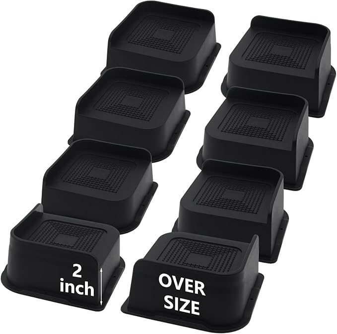 8 Pack Bed Risers 2 inch Heavy Duty, Oversized Furniture Risers, Black Bed Lifts Risers for Table, Sofa, Chair, Couch, Desk, Bed Frame Risers Supports Up to 2,500 Lbs