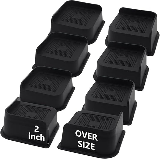 8 Pack Bed Risers 2 inch Heavy Duty, Oversized Furniture Risers, Black Bed Lifts Risers for Table, Sofa, Chair, Couch, Desk, Bed Frame Risers Supports Up to 2,500 Lbs