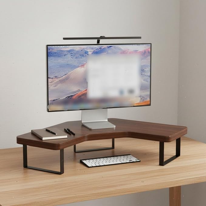 Desktop Computer Stand Screen Riser Desk Organizer L-Shaped Shelf With Underneath Storage For Posture Correction Suitable for Workstation Home Study , Wood Color , M