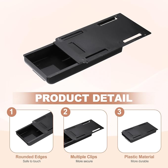 PATIKIL Under Desk Drawer Slide Out, 8.66 x 4.3" Plastic Table Storage Drawers Slide Out Storage Box for Laptop Study Desks Dining Dressing Tables Wardrobes Cabinets, Black