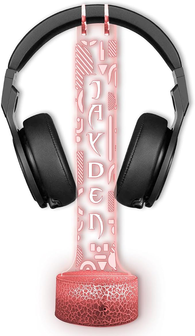 Custom Gamer Headphone Holder with RGB LED Lights, Personalized Name Headset Stand, Valentine Gift for Boyfriend Girlfriend, Gift for Him Her, Game Room Decoration