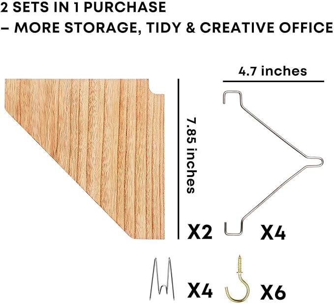 Fabric Wall Cubicle Corner Shelf for Work Decor, Wooden Organizer Storage Shelf with Hangers Accessories