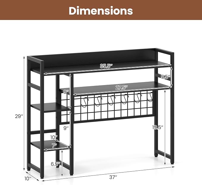 Tangkula Desktop Bookshelf for Computer 32” Monitor, 37" Countertop Storage Hutch with 4 Open Storage Shelves, Grid Panel, Anti-tip Device, 4-Tier Desktop Display Shelves for Home Office