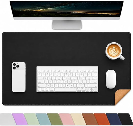 AFIING Desk Mat, Black, 31.5" x 17", Cork Desk Pad Protector | Dual-Sided Cork & PU Leather, Waterproof, Non-Slip for Mouse Pad, Office, Home & Writing