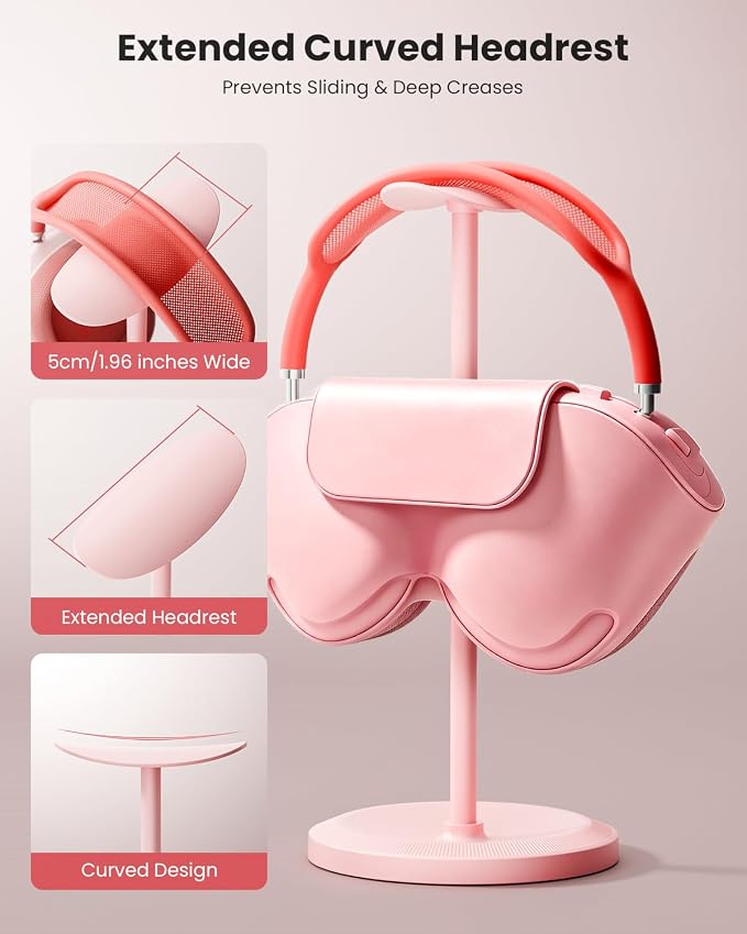 Headphone Stand, Desktop Headset Holder, Pink | Earphone Stand, Gaming Headphone Hanger, Enlarged Headrest Heavy Base, Office Desk Accessories for All Headphones Size