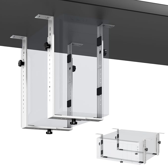 PUTORSEN Under Desk PC Mount for Mid/Mini-Tower Cases - Vertical/Horizontal CPU Holder up to 77 lbs, Space-Saving Computer Rack for ATX/Micro-ATX/Mini-ITX (White)