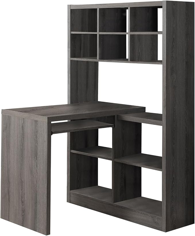 Monarch Specialties I Storage-Bookcase Left Or Right Set Up-Corner Desk with Multiple Adjustable Shelves, 60"L, Dark Taupe