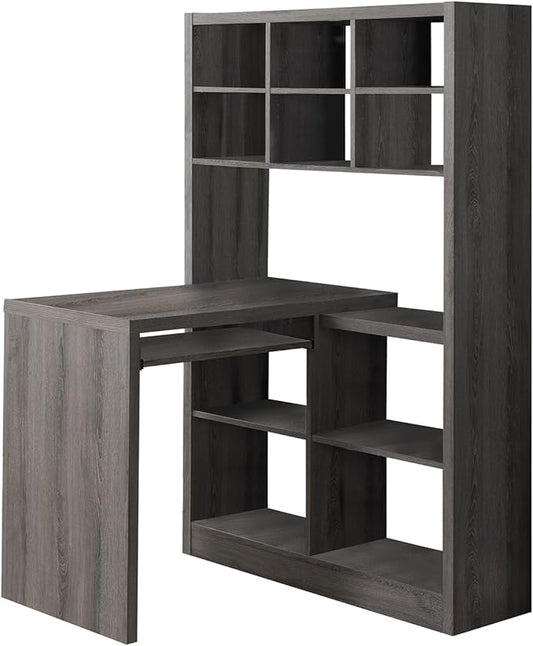 Monarch Specialties I Storage-Bookcase Left Or Right Set Up-Corner Desk with Multiple Adjustable Shelves, 60"L, Dark Taupe