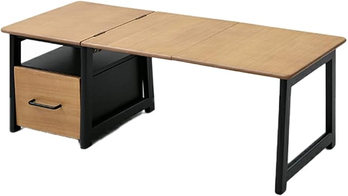 Yamazen SP-2457DR(OAK/BK) Telework 2-Way Low Desk, Folded, Side Table, Rounded Corners, Drawer (Choose From Left & Right Setting), Width 13.8 inches (34/92 x 40.5 x 33/37 cm)