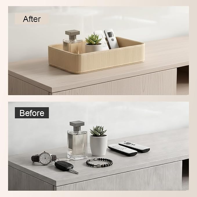 PU Leather Valet Tray Organizer, Desk Organizer Tray, odern Nightstand Organizer Bedside Desktop Storage for Men Women, Decorative Vanity Trays Key Bowl Trinket Dish