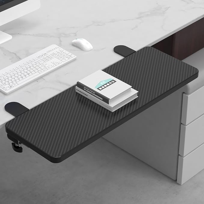 Sisyphy Ergonomics Desk Extender Tray, 25.2x9.5" Punch-Free Clamp on, Foldable Keyboard Drawer Tray, Table Mount Arm Wrist Rest Shelf, Computer Elbow Arm Support
