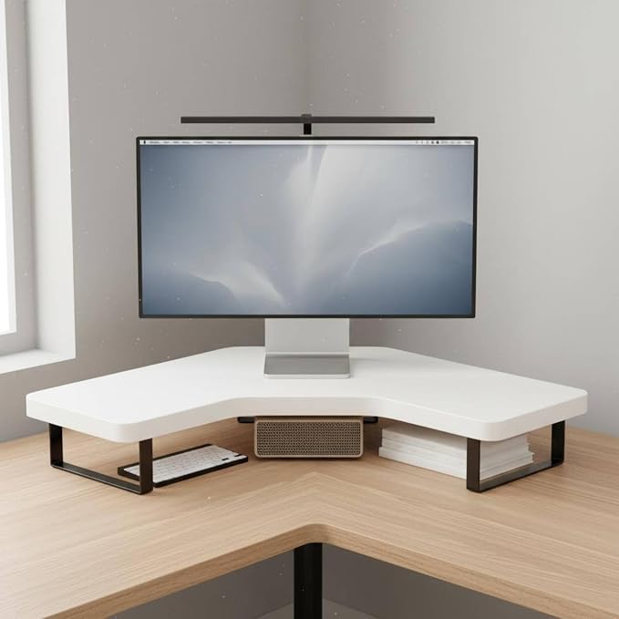 Desktop Computer Stand Screen Riser Desk Organizer L-Shaped Shelf With Underneath Storage For Posture Correction Suitable for Workstation Home Study , Wood Color , M
