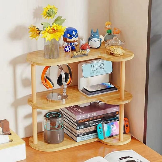 New Vertical Corner Shelf, Simple Desktop Small Bookshelf 3-Tier Clutter and Ornaments Storage Shelf File Organizer Shelf Bookcase (Oak, 3-Tier)