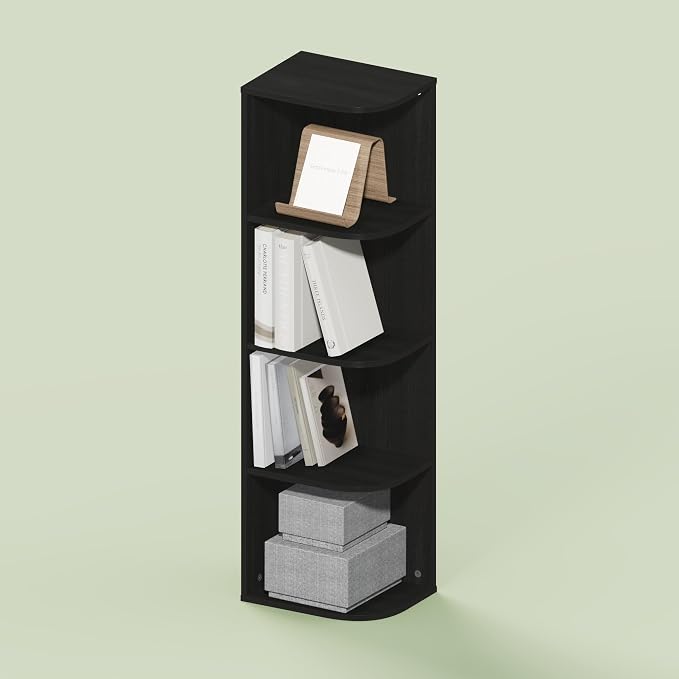 Frei 4-Tier Corner Bookcase, Bookshelf, for Home Office, Living Room, Bedroom, Black Oak