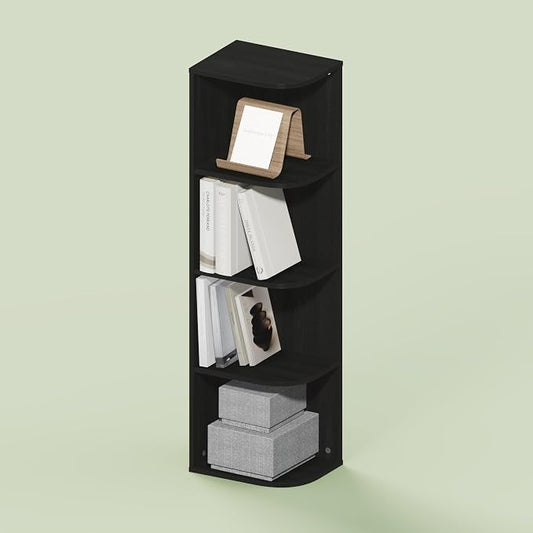 Frei 4-Tier Corner Bookcase, Bookshelf, for Home Office, Living Room, Bedroom, Black Oak