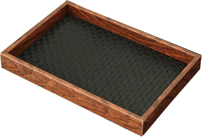 Wooden Valet Tray Valet Desk Organizer Tray with Leather Base Wooden Jewelry Tray, Nightstand Trays Holder for Wallets, Keys, Watches, Daily Necessities, Catch All Trays