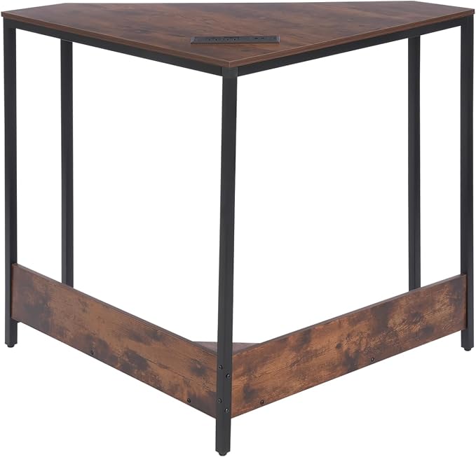Corner Small Desk with Outlets, Triangle Desk with Storage, for Small Space Home Office, Workstation, Living Room, Bedroom (Brown)