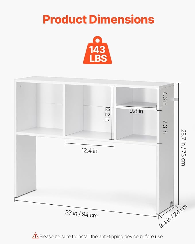 VEVOR Desktop Bookshelf, Storage Organizer with 5 Shelves for Computer Desk, Wooden Shelf Desk Hutch with Anti-Slip Feet Pads, Desk Top Display Rack for Office, Home & Dorm, White