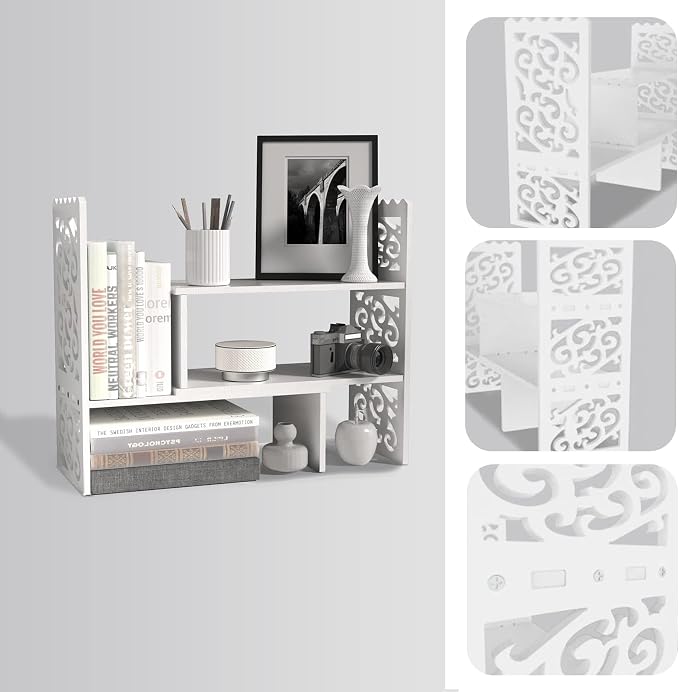 MASAKA B&W - Kawaii Storage Desktop Organizer for Your Desk Space, Double H Plants Display Shelf, Home Office Storage Rack Adjustable Stackable for Office, Dormitory (White*09)