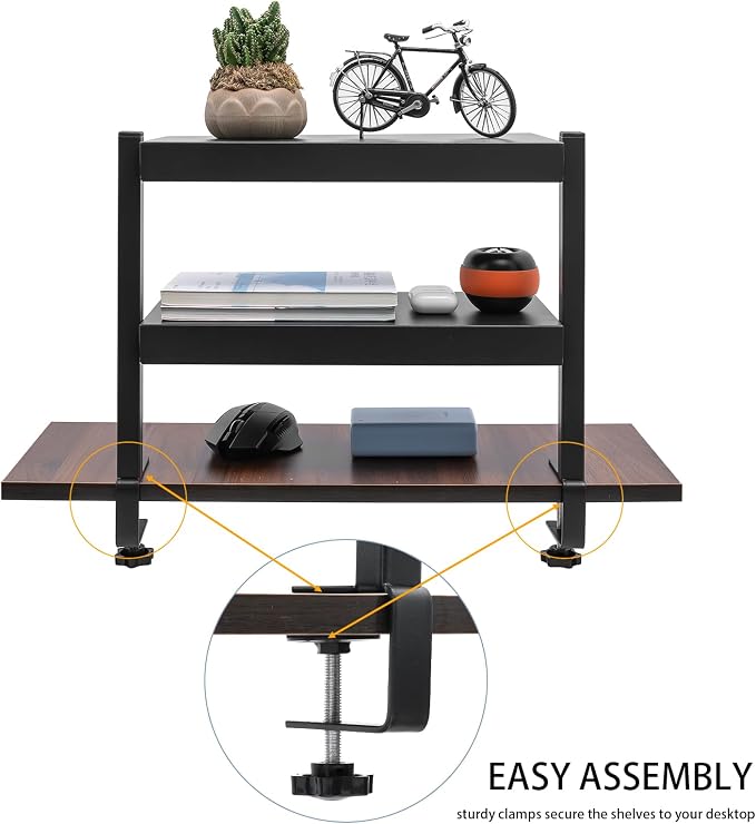 2-Tier Clamp On Desk Shelf,16 inch Adjustable Above or Under Table Storage Shelves,Desktop Organizer