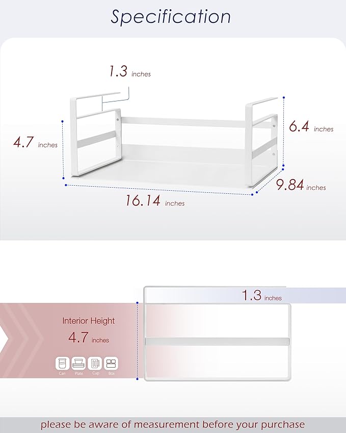Nxconsu 2 Pack Large Heavy Duty Under Cabinet Organizer, Slide-Under Shelf Basket with Solid Metal Bottom, Hanging Pantry Shelf for Kitchen Cupboard Bookshelf Closet, Holds 30 lbs, White, 16.14"