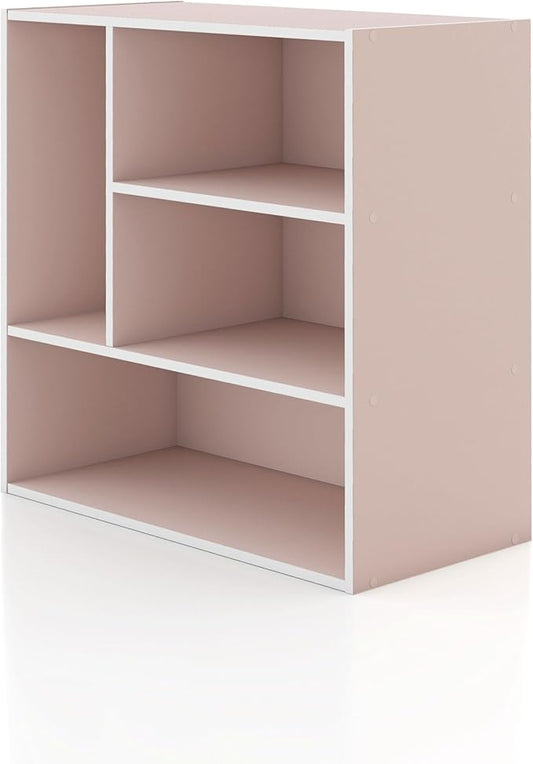 Homes: Inside + Out Apexa 4-Vertical Storage Organizer Shelves, Stackable Wood Bookcase for Organization, Dorm Teen Room Decor & Home Office, Light Pink