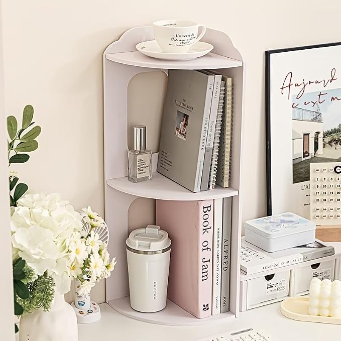 Corner Bookcase Bedside Bookshelf Corner Rack Organizer with Unique Shape Suitable(11.02 * 11.02 * 23.62In)