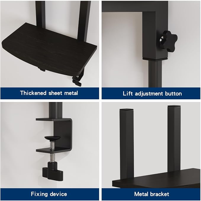Adjustable Monitor Stand for Desk, Wood Texture Monitor Stand Riser with 4.15“-13” Height Adjustment, Sturdy Computer Monitor Stand with Anti-Tip Design, Laptop Stand & Desk Organizer, Black (Black)