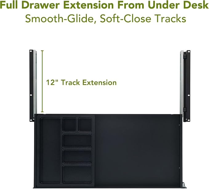 PERFECT POSTURE Max Under Desk Storage Drawer – Large Desk Drawer with Lock for Regular & Sit-Stand Standing Desks, Black (13" x 26.5")