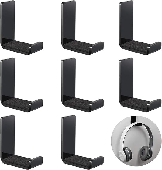 Weewooday 8 Pcs Headphone Hanger Headphone Holder Wall Hook Desk Bulk Adhesive Headset Wall Mount Stand General Purpose (Black)